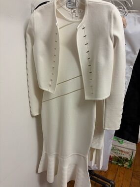 Herve Leger Ivory Bandage Dress with Cropped Jacket